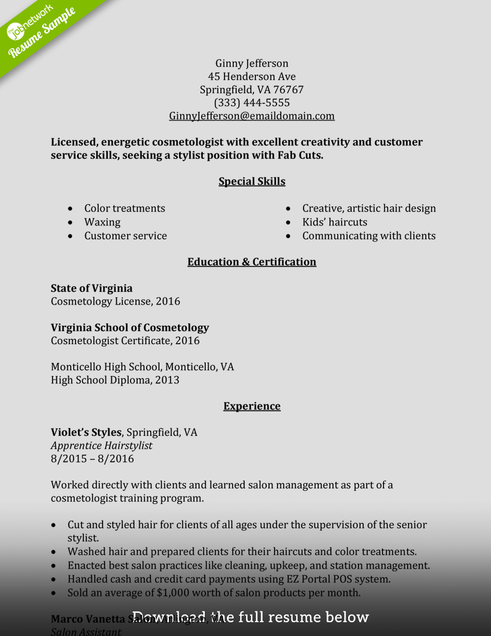 cosmetologist-resume-entry-level
