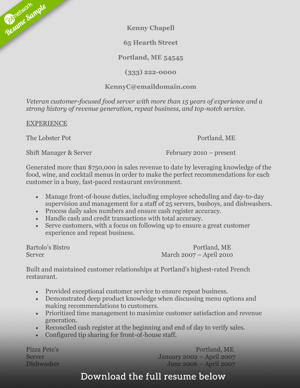 food-service-resume-midlevel